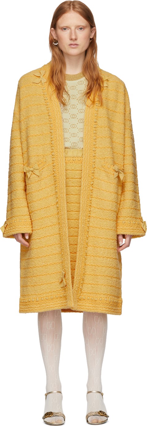 Gucci Yellow Wool Bow & Fringes Coat Gucci Yellow Wool Bow & Fringes Coat