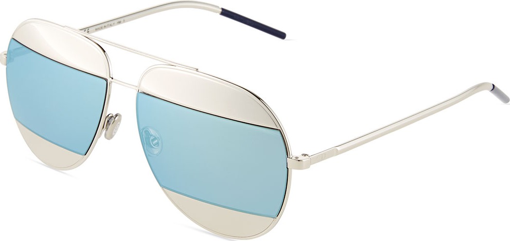 Dior DiorSplit Two-Tone Metallic Aviator Sunglasses, Light Blue/Silver