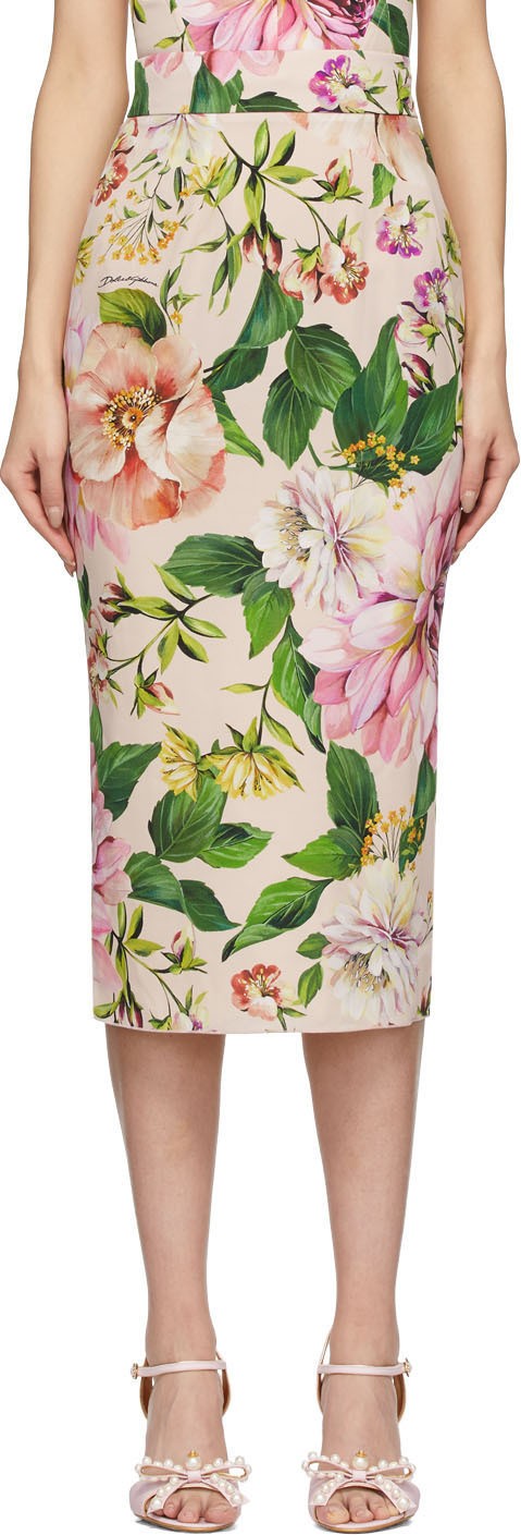 Dolce & Gabbana Pink Crepe Floral Skirt
