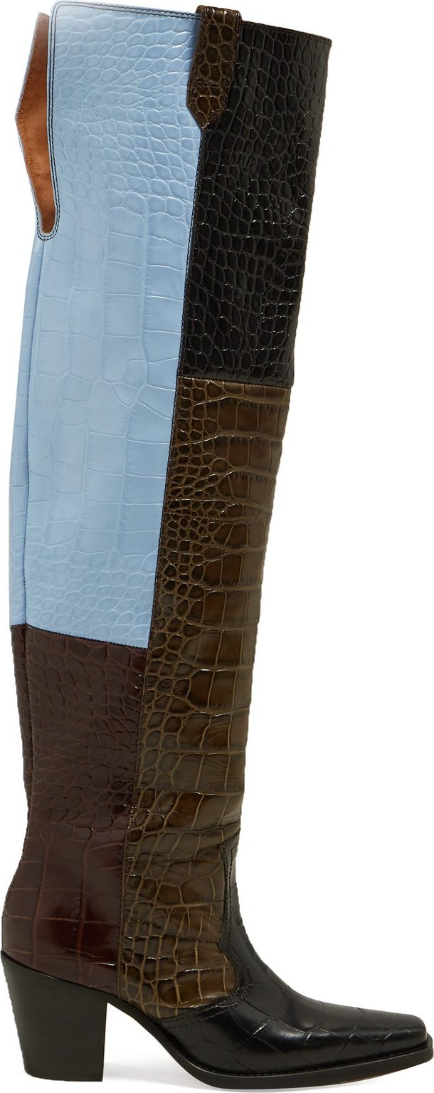 Ganni Crocodile-effect leather knee Western boots