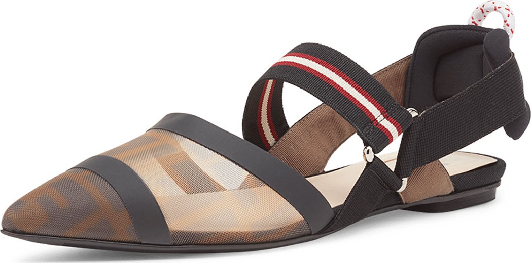 Fendi Colibri Mesh Trekking-Slingback Flats