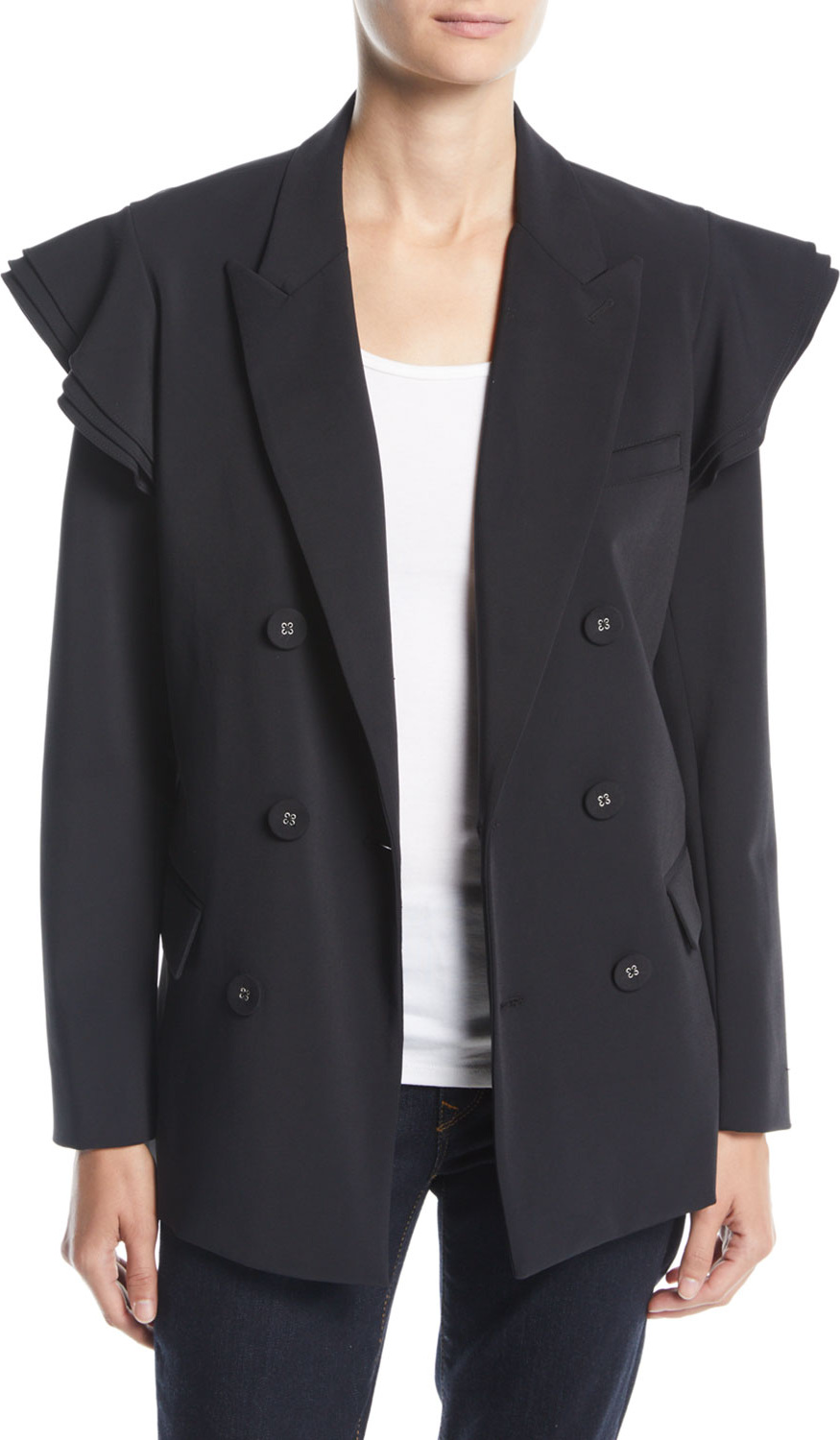 Opening Ceremony Tailored Double-Breasted Ruffle Blazer