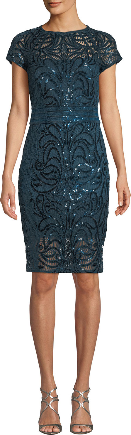 Tadashi Shoji Fabia Short-Sleeve Sequin Dress