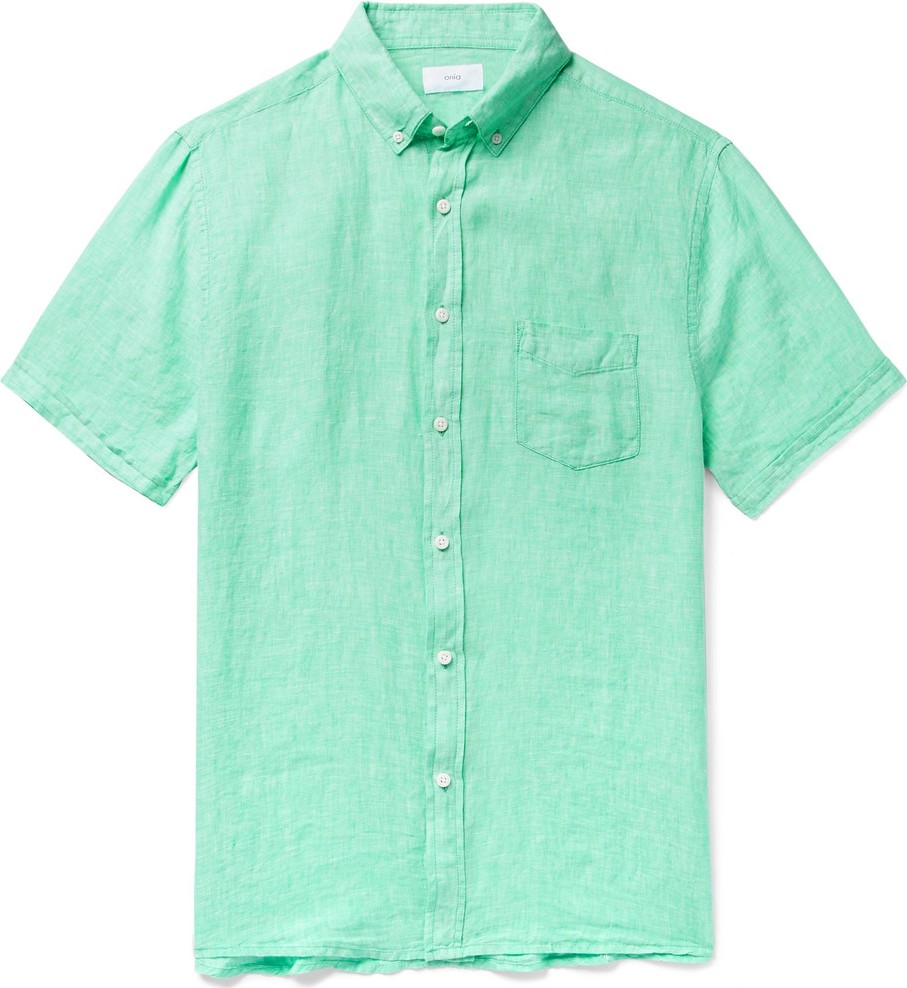 Onia Jack Button-Down Collar Slub Linen Shirt