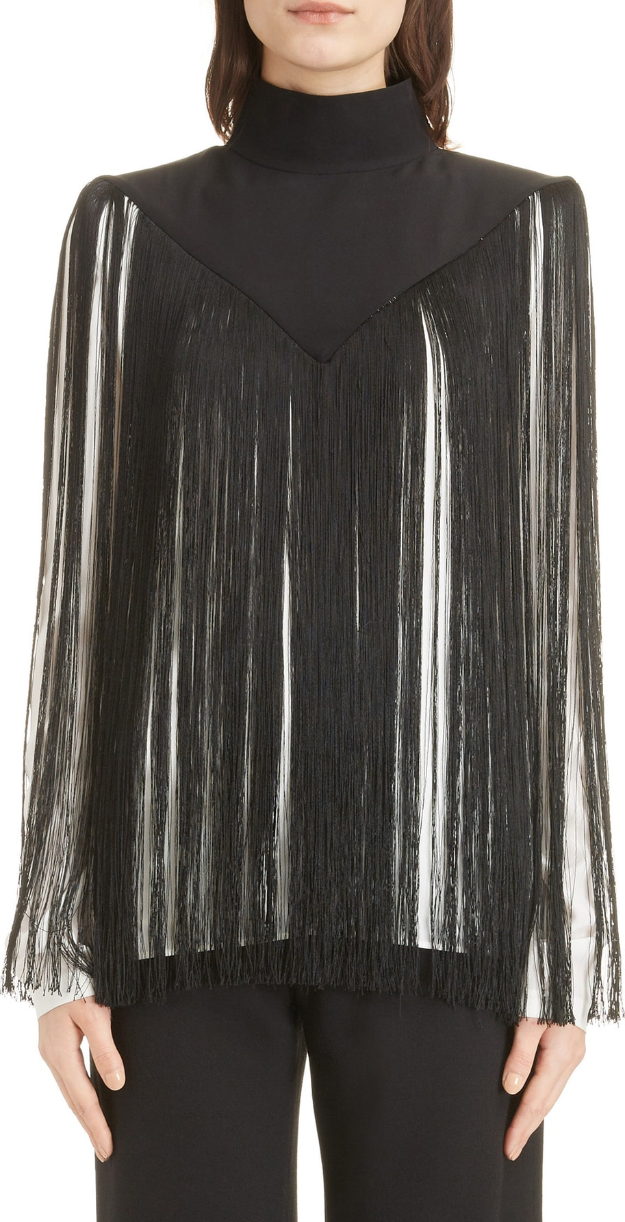 Givenchy Mock Neck Fringe Silk Top