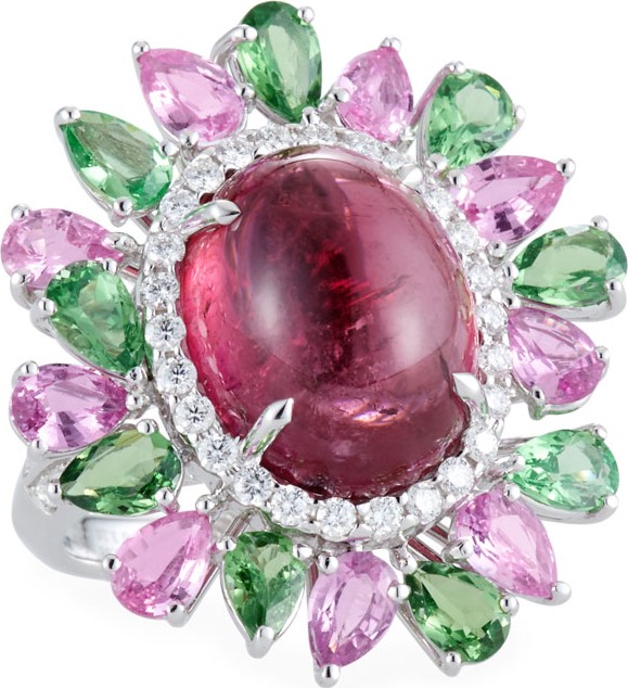 Alexander Laut 18k White Gold Floral Multi-Stone Ring