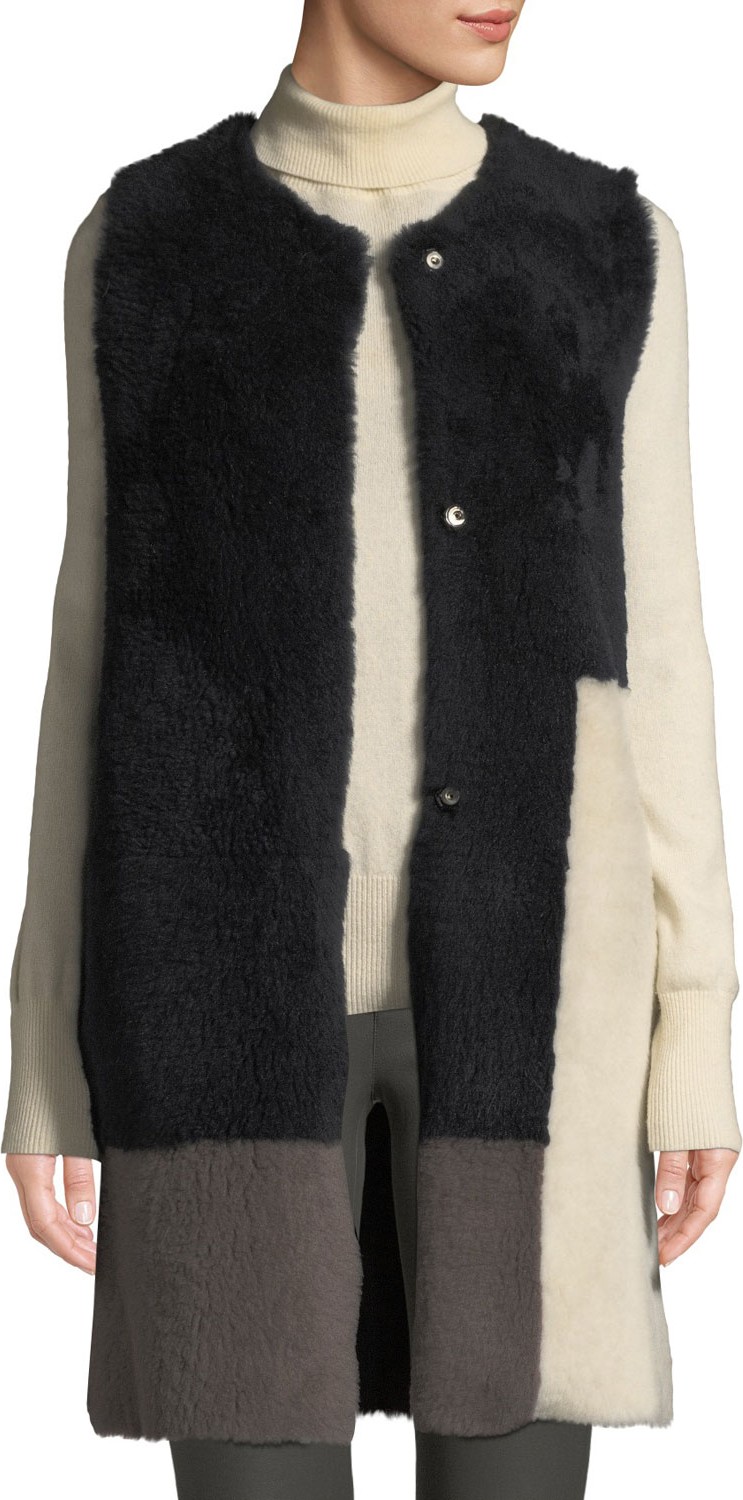 KARL DONOGHUE Colorblock Lamb Shearling Long Vest