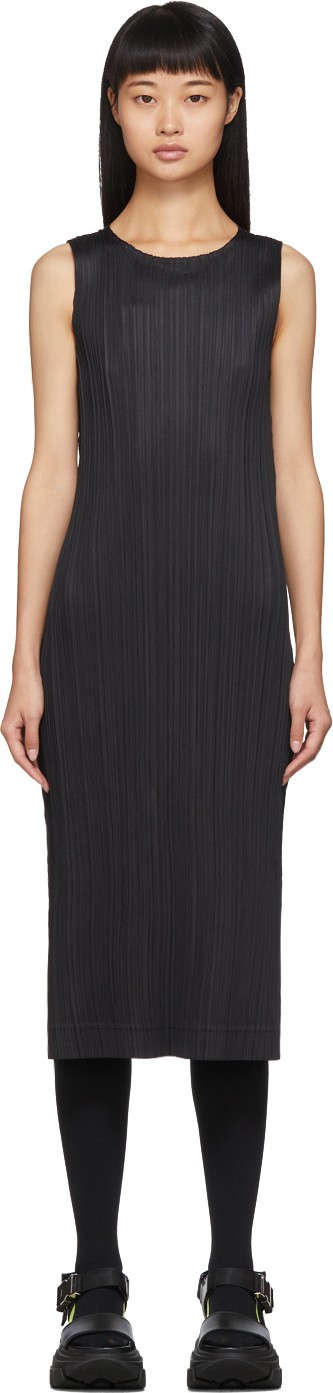 Pleats Please By Issey Miyake Black Pleated Long Tank Top