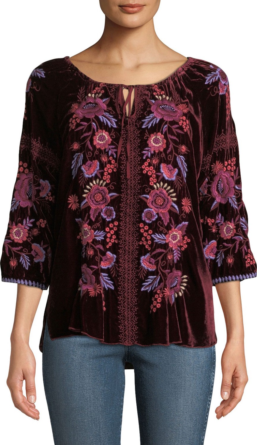 Johnny Was Marcella Velvet Peasant Blouse