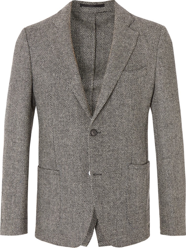Officine Générale Grey Slim-Fit Herringbone Wool Blazer