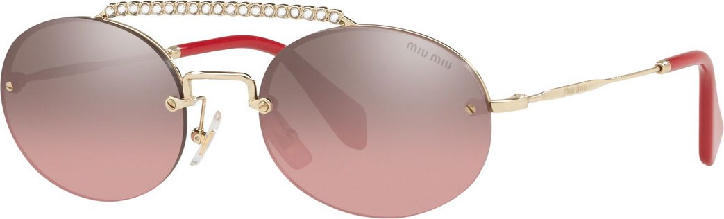 Miu Miu Semi-Rimless Oval Mirrored Sunglasses w/ Crystal Embellishment
