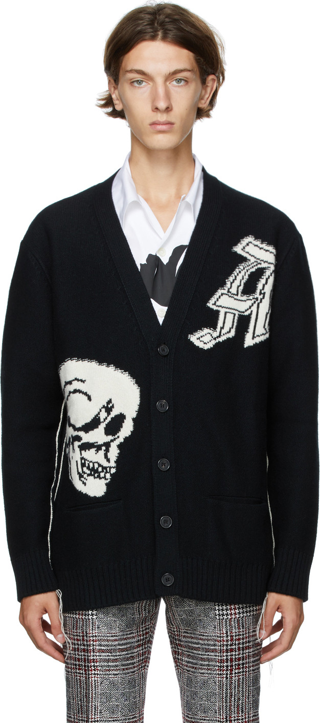 Alexander McQueen - Black Intarsia Gothic Skull Cardigan