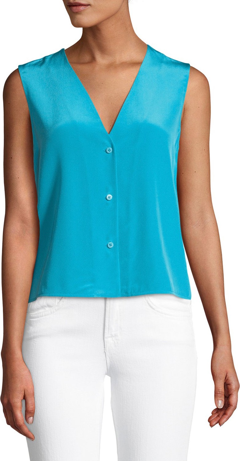 DIANE von FURSTENBERG Sleeveless Silk Button-Up Top