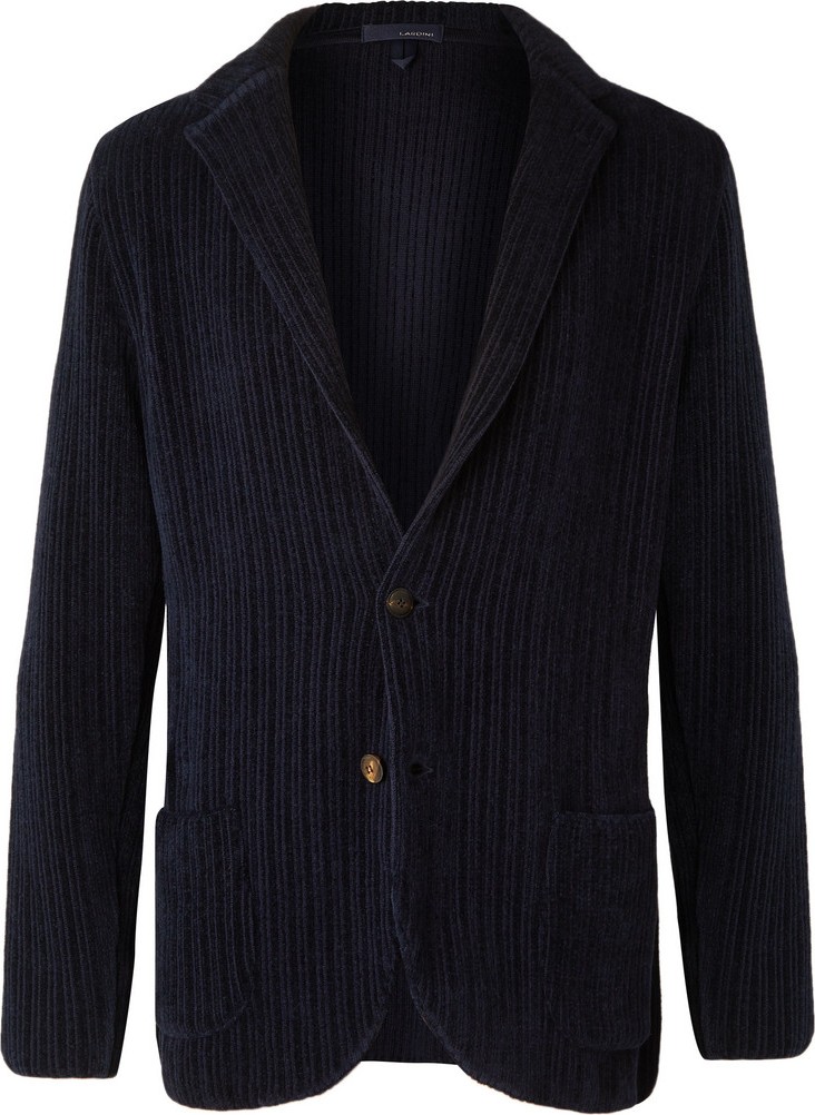 Lardini Navy Unstructured Wool and Cotton-Blend Chenille Blazer