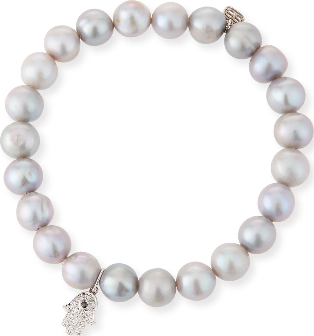 Sydney Evan 8mm Pearl & Diamond Hamsa Bracelet