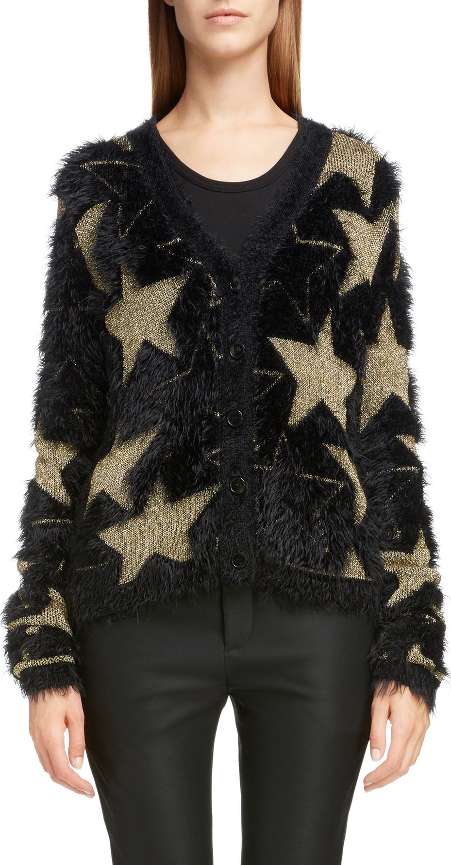 Saint Laurent Metallic Star Jacquard Eyelash Cardigan