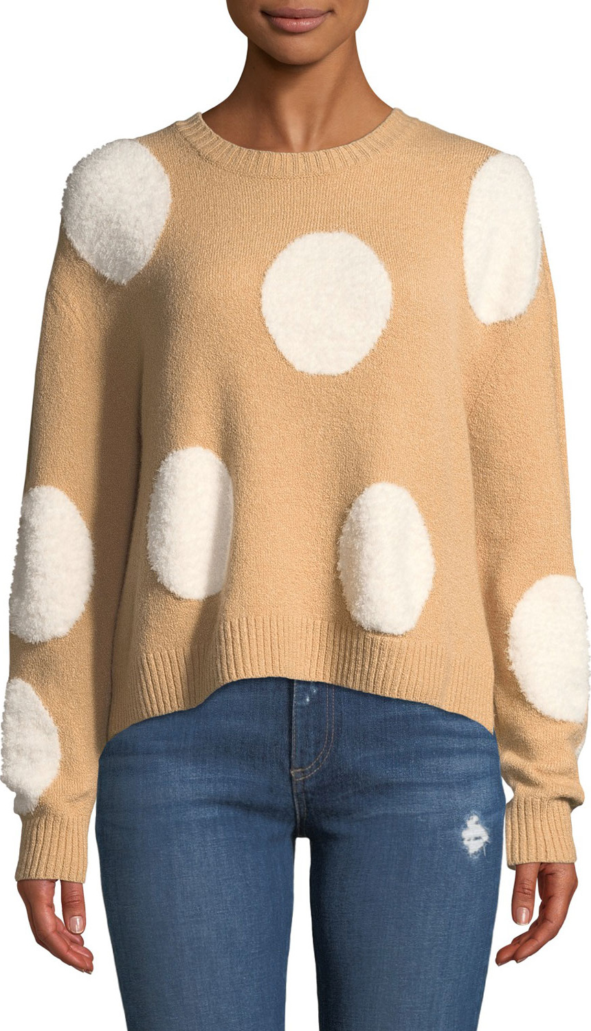 Alice + Olivia Gleeson Polka-Dot Boxy Long-Sleeve Pullover Sweater