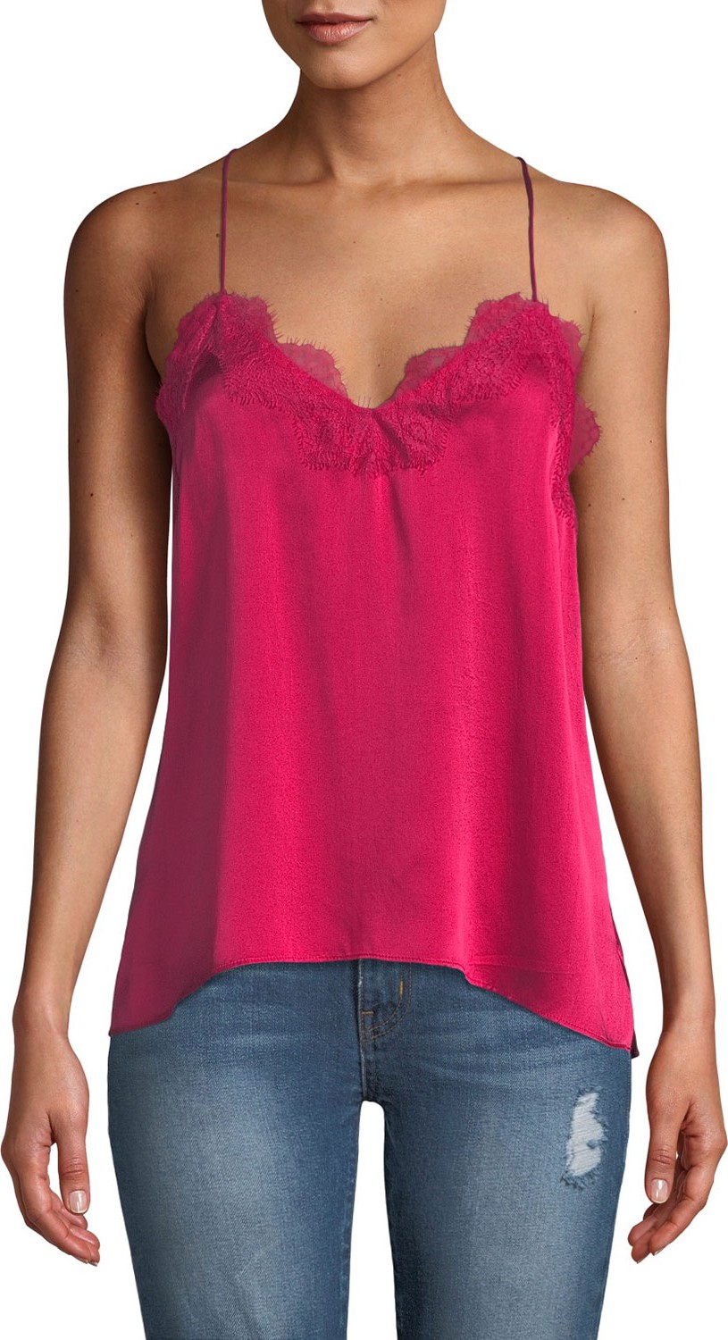 CAMI NYC The Racer Silk Charmeuse Camisole w/ Lace