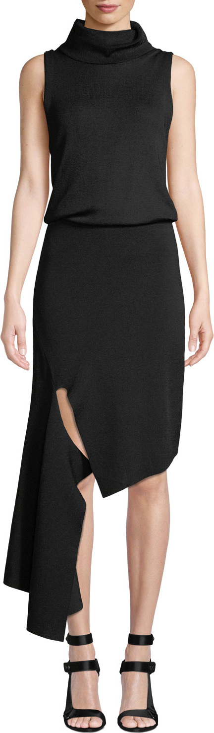 Alice + Olivia Hollis Mock-Neck Cascade Dress