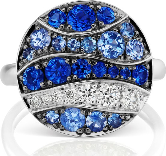 Maria Canale 18k White Gold Sapphire & Diamond Wave Disc Ring