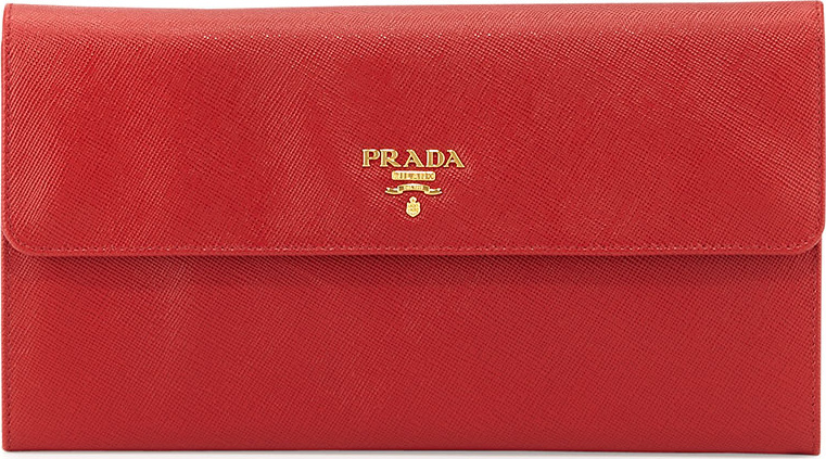 Prada Saffiano Flap Travel Wallet, Red (Fuoco)