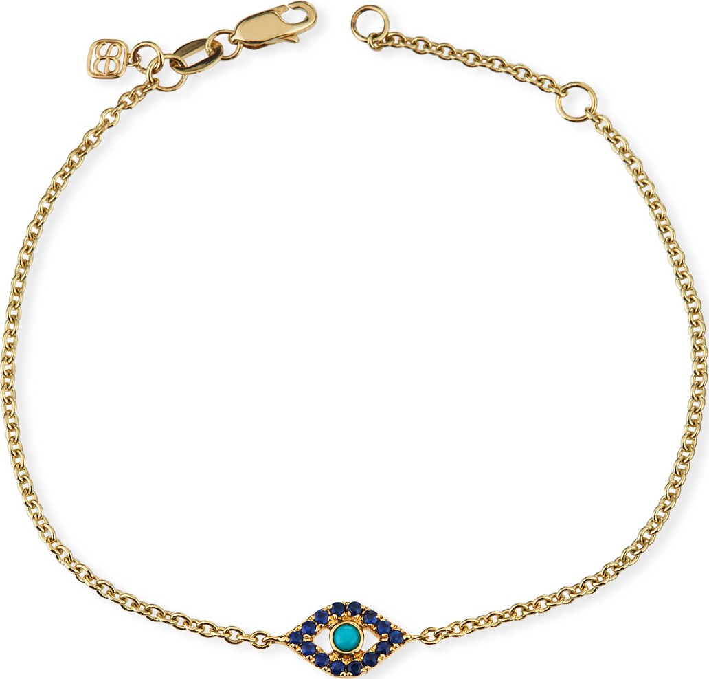 Sydney Evan 14k Sapphire & Turquoise Evil Eye Chain Bracelet