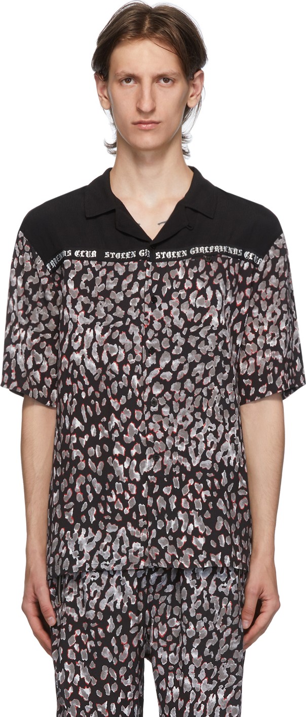 Stolen Girlfriends Club Black & Grey Ink Cat Bowling shirt