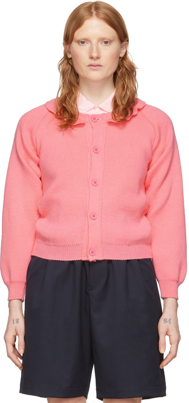Comme Des Garçons Girl Pink Lochaven Of Scotland Edition Ruffle Neck Cardigan