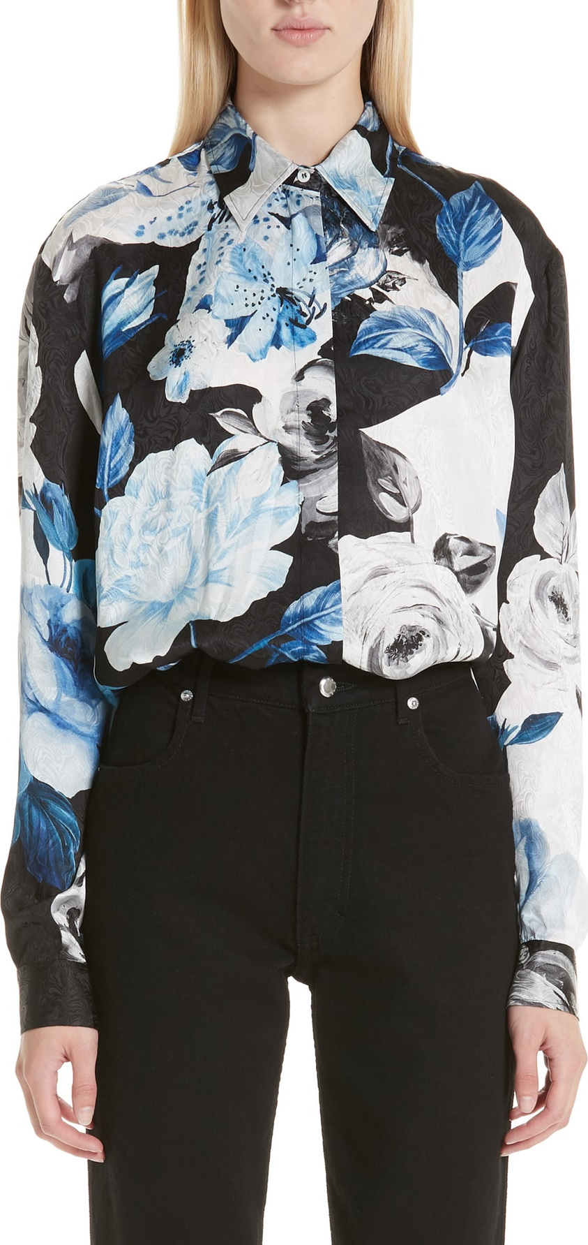 Off White Floral Silk Blouse