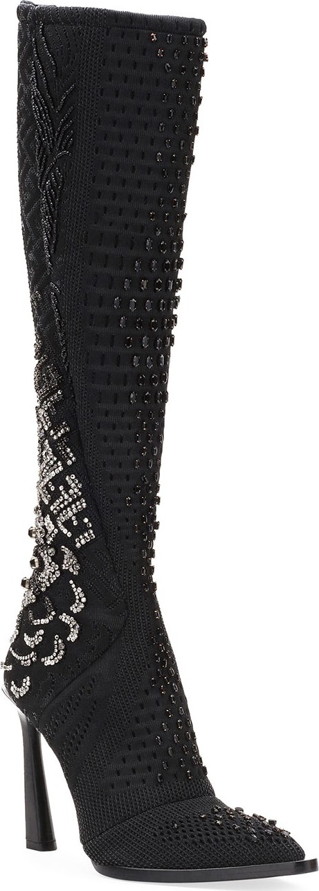 Fendi Frame Knit Logo Over-The-Knee Boots