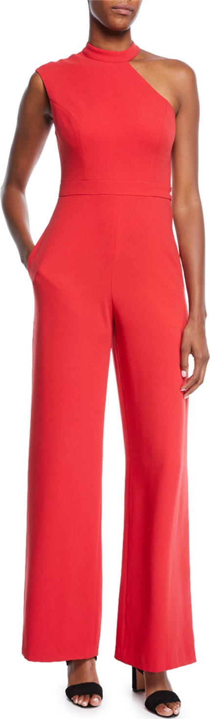 Aidan by Aidan Mattox Asymmetric One-Shoulder Crepe Jumpsuit