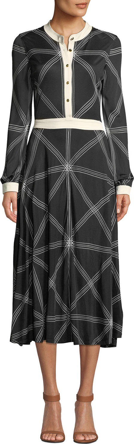 Tory Burch Anja Diamond-Stitch Midi Dress