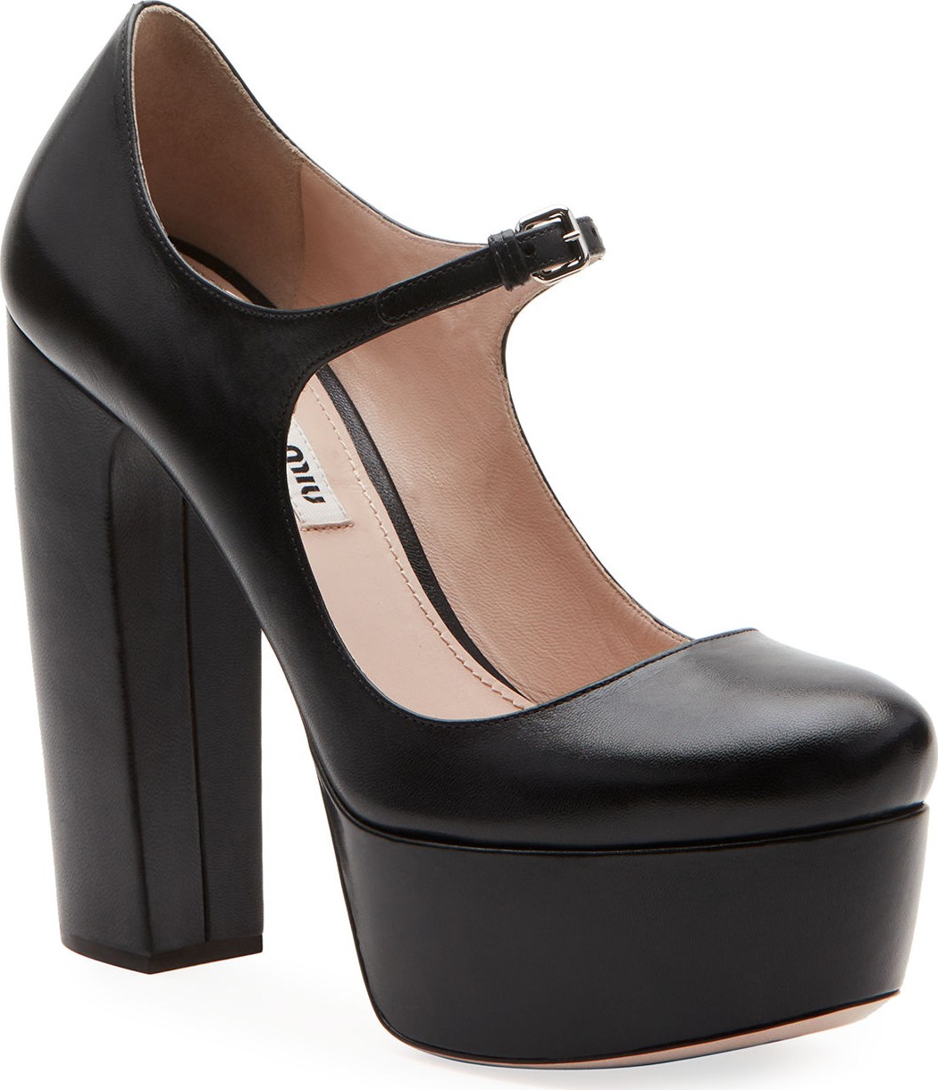 Miu Miu Mary Jane Leather Platform Pumps