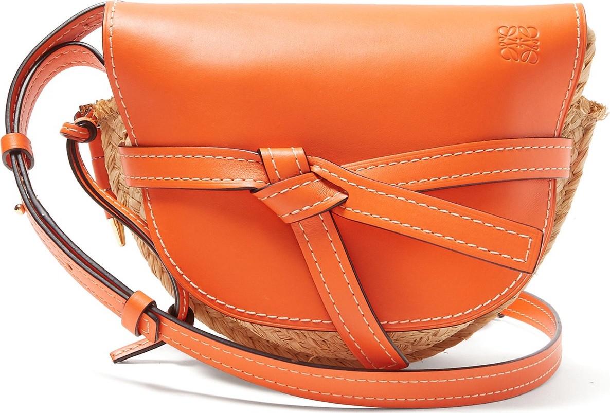 LOEWE Gate mini leather and raffia cross-body bag