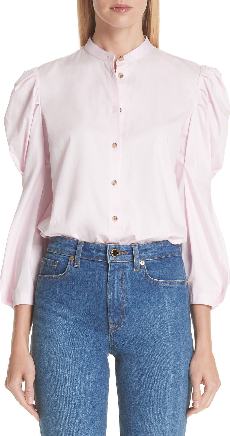 Khaite Puff Shoulder Cotton Poplin Blouse