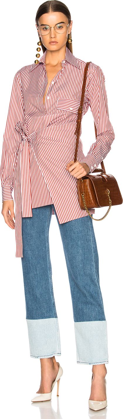 Victoria Beckham Wide Stripe Shirting Wrap Tie Shirt