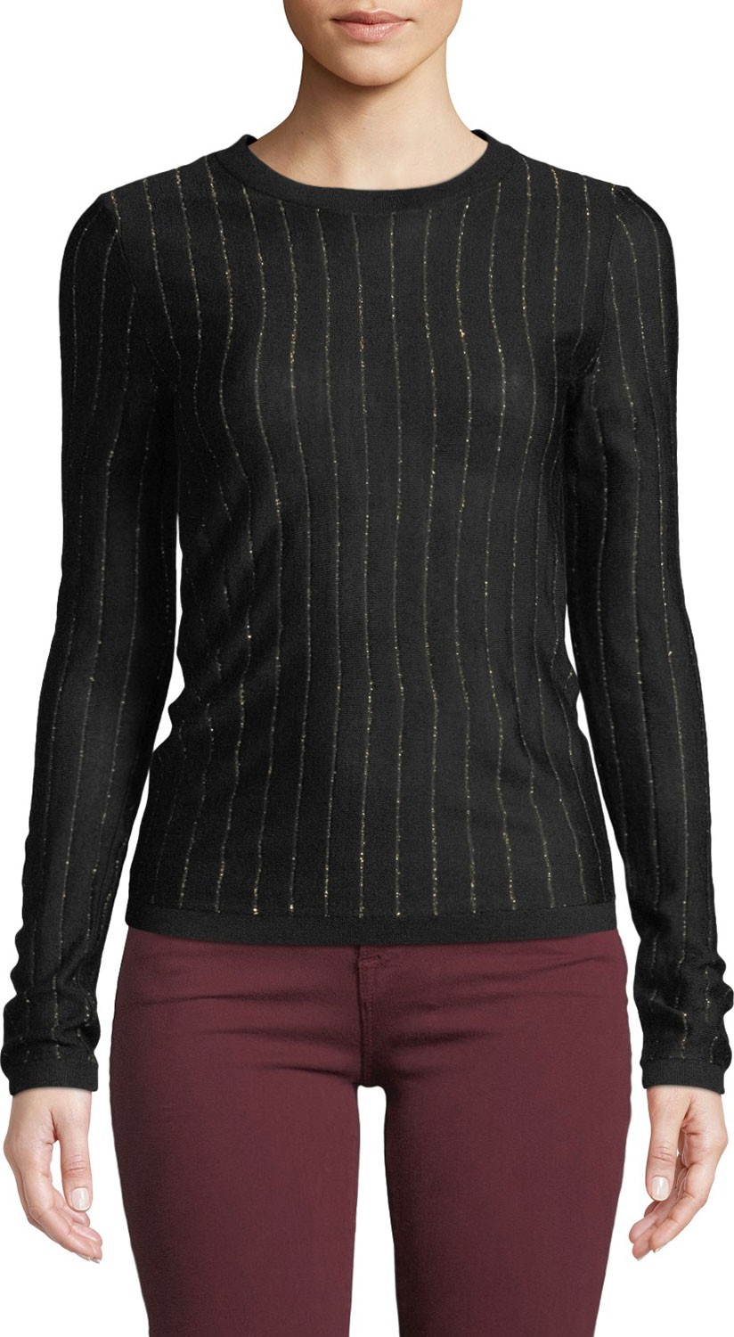 FRAME DENIM Striped Metallic Wool-Blend Long-Sleeve Top