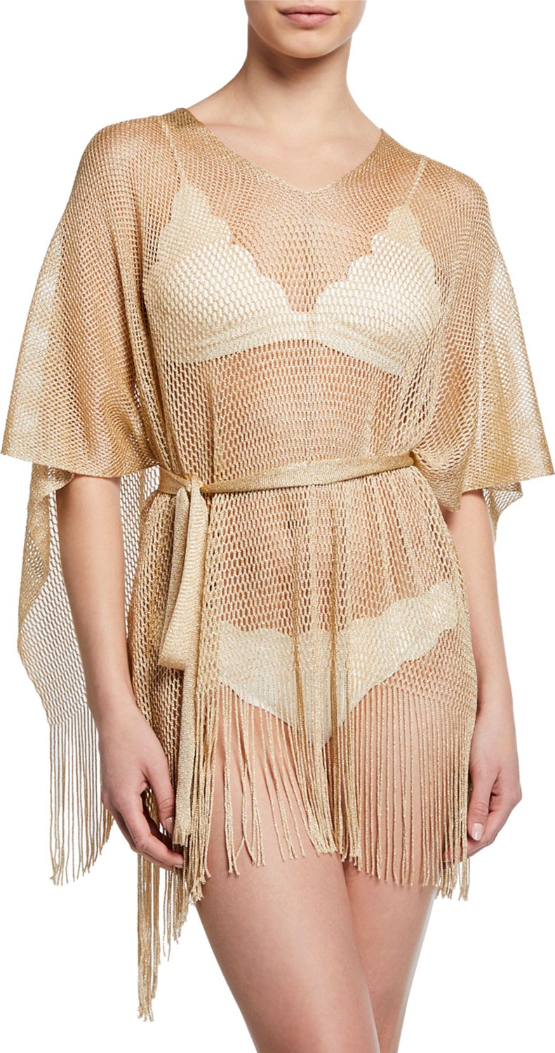Missoni Fringe Bottom Woven Coverup, Nude/Champagne