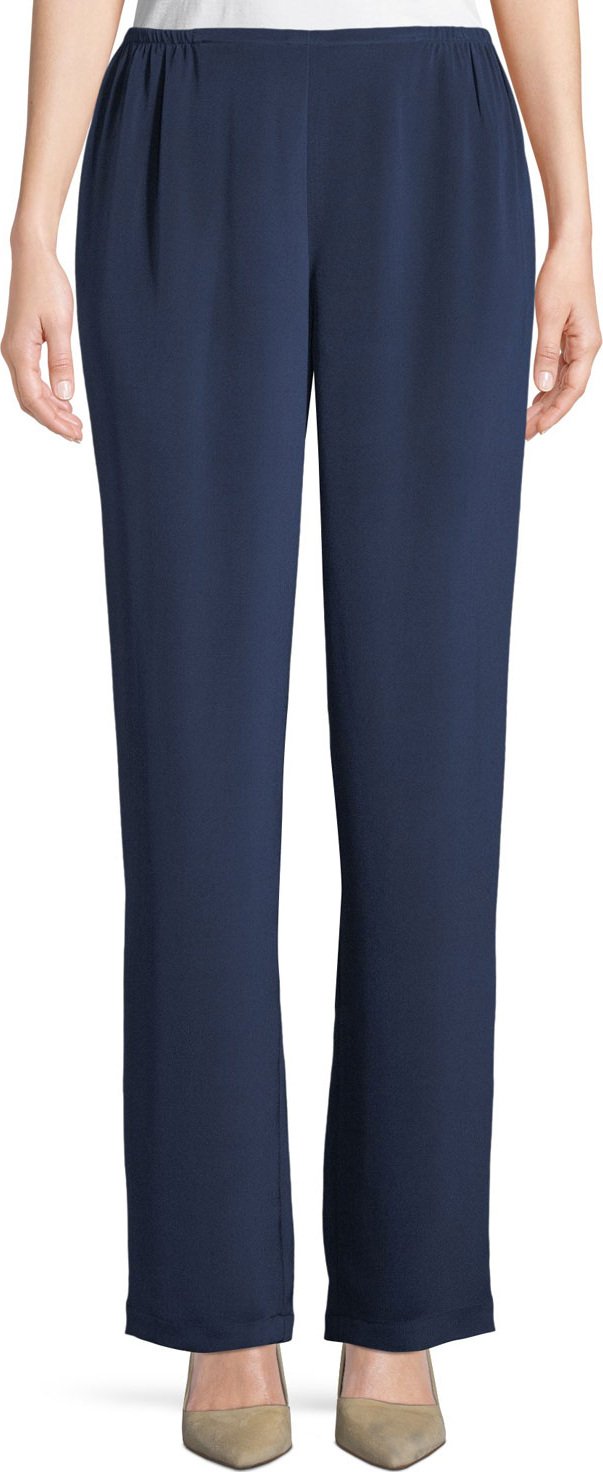 Caroline Rose Straight-Leg Silk Crepe Pull-On Pants