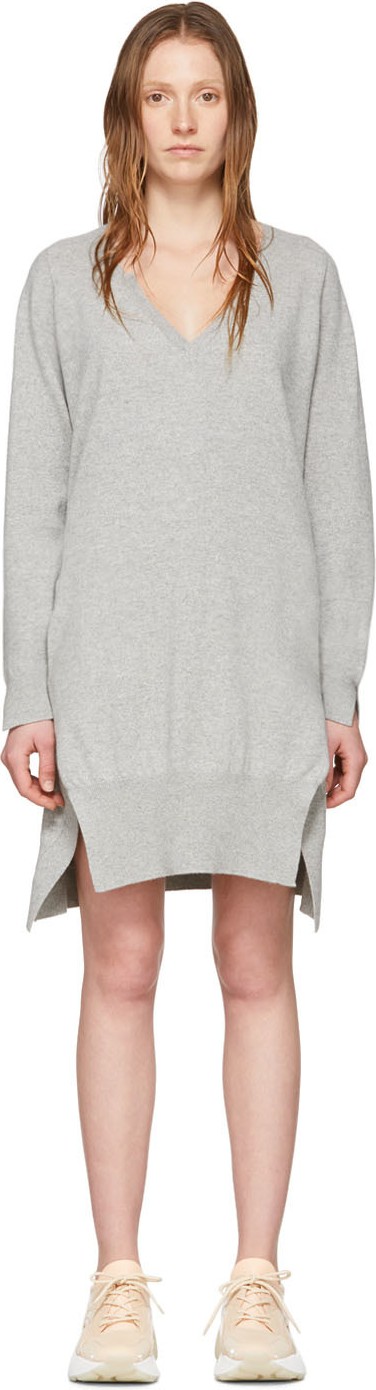 Stella McCartney Grey Cashmere V-Neck Sweater Dress