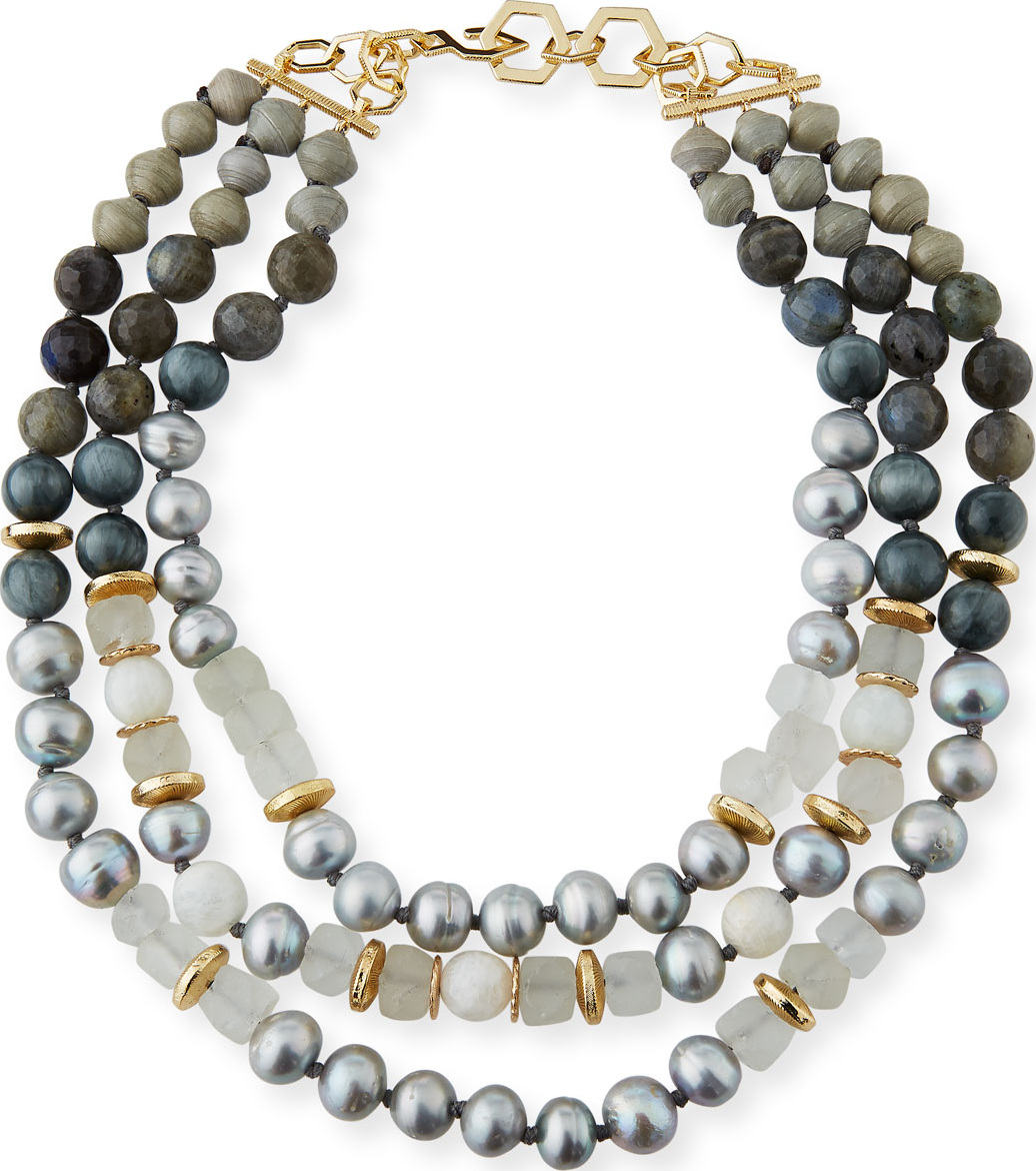 Akola Three-Strand Pearly Beaded Necklace