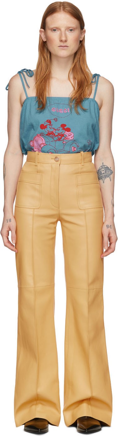 Gucci Yellow Leather Flare Trousers