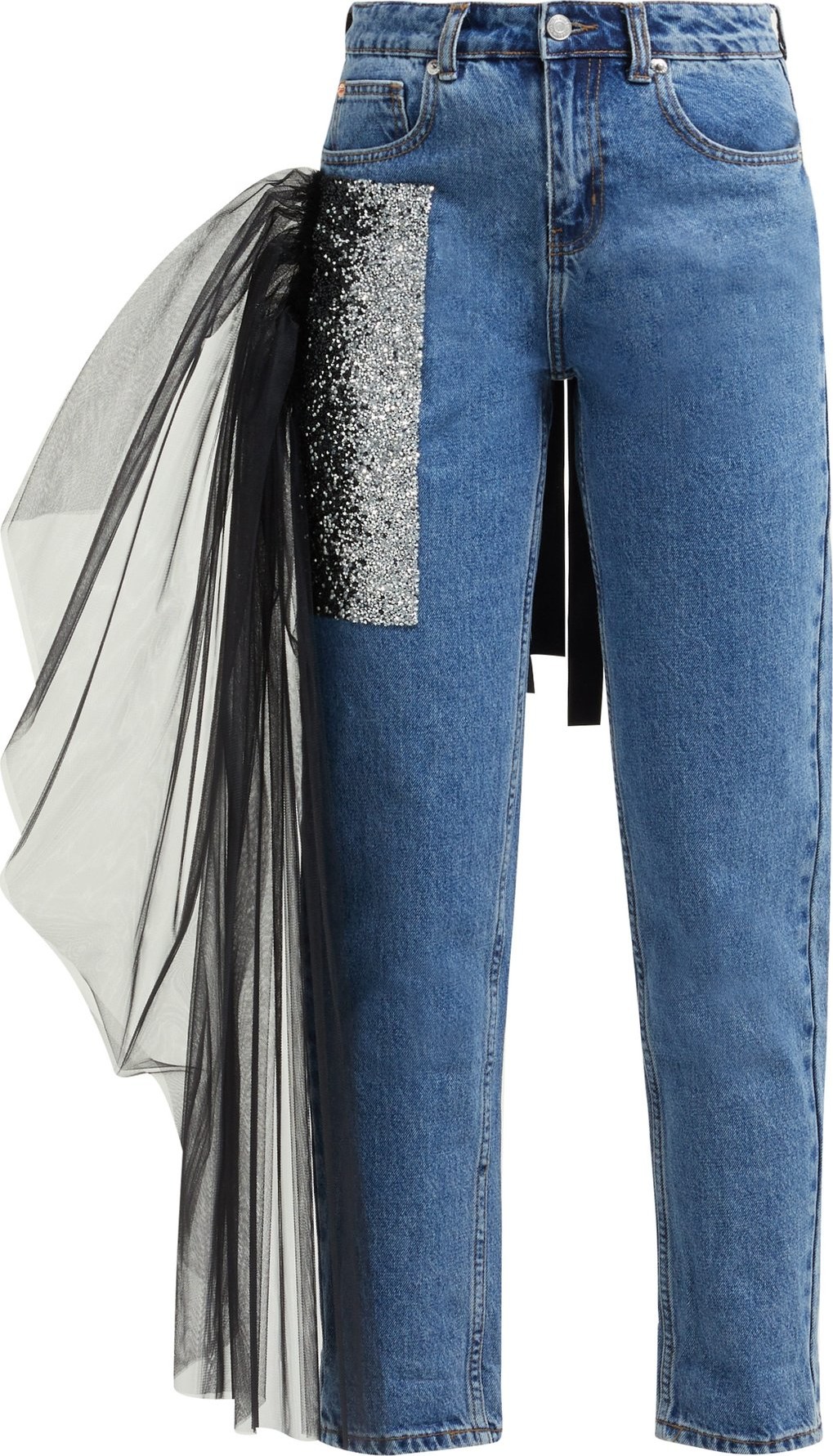 Germanier Tulle-trim crystal-embellished straight-leg jeans
