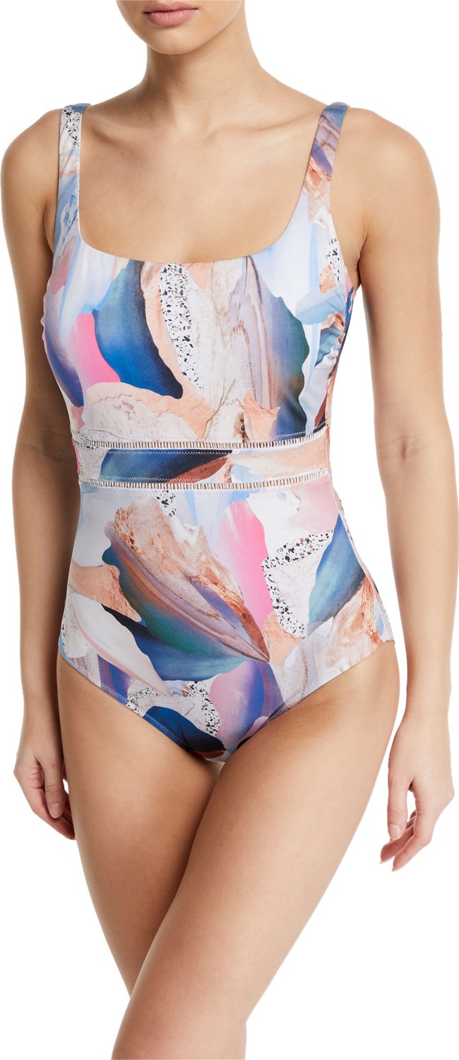 Gottex Dusk To Dawn Abstract Square-Neck One-Piece Swimsuit