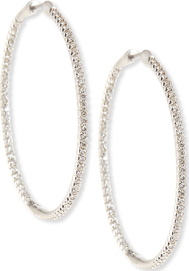 Roberto Coin 18k Gold Micro Diamond Pave Hoop Earrings, 1.5"