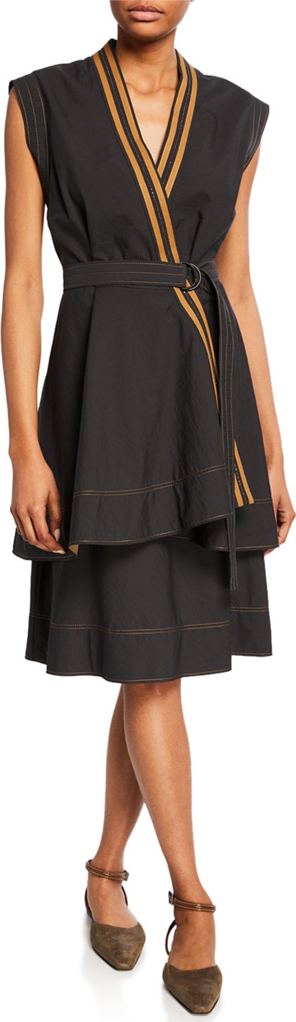 Brunello Cucinelli Wrapped Crispy Cotton Sleeveless Dress