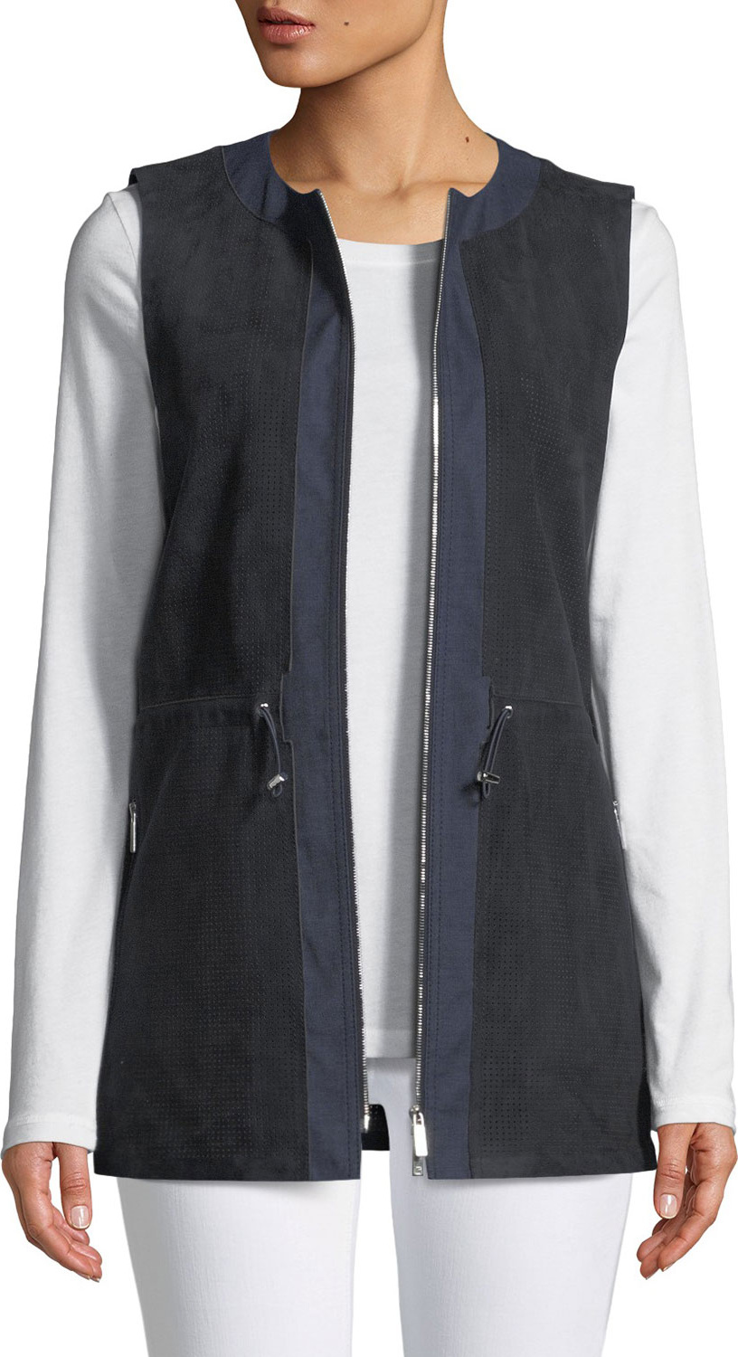 Lafayette 148 New York Lavine Perforated Suede Zip-Front Vest