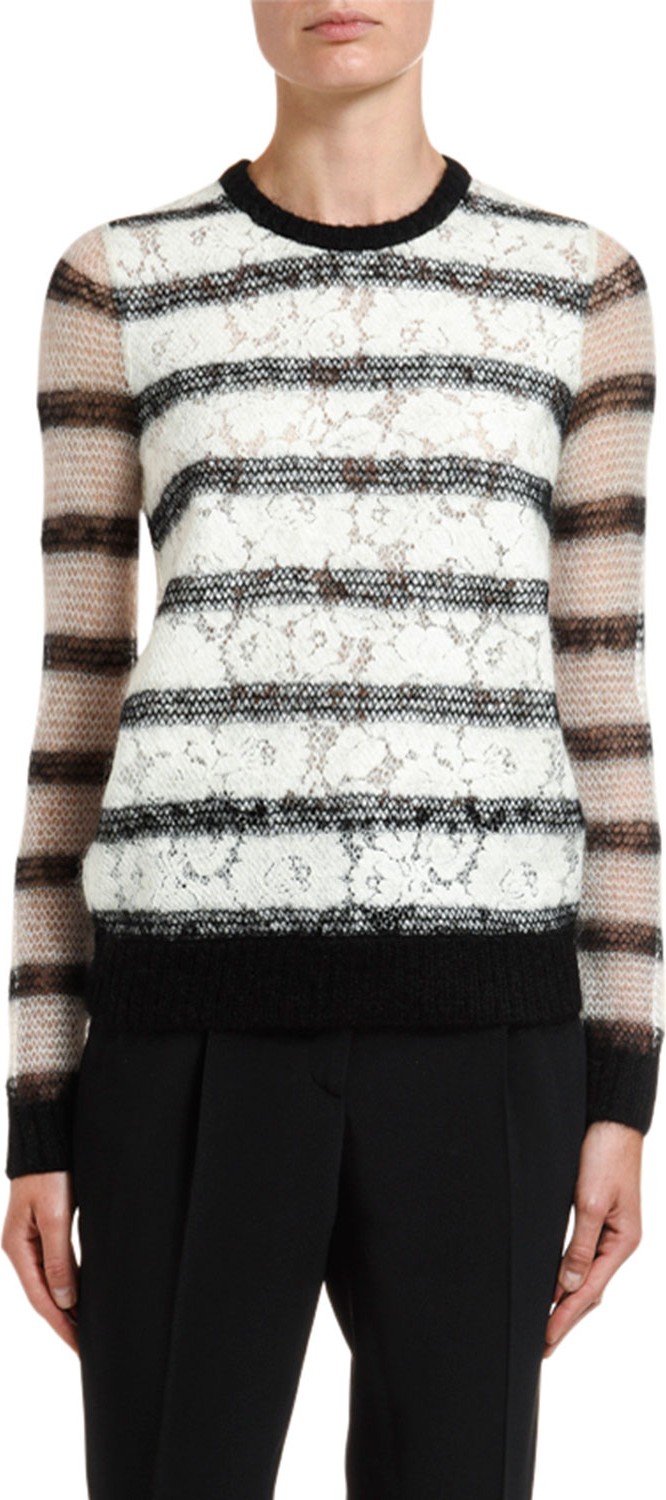 Nº21 Crewneck Lace Knit Mohair Sweater