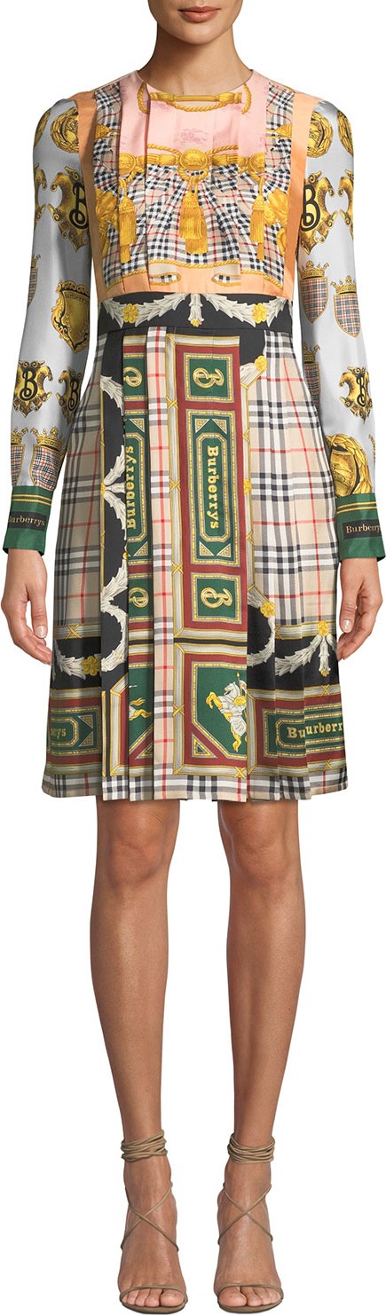 Burberry London England Isidora Archive Scarf-Print Silk Dress