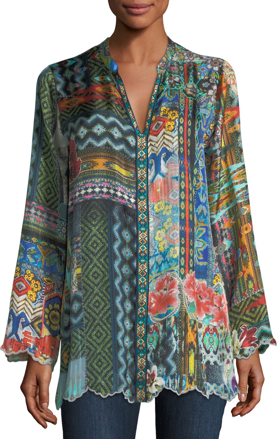 Johnny Was Cane Silk Twill Tunic